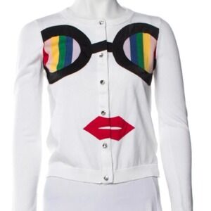 Alice + Olivia Ruthy Rainbow Pride Staceface Appliquéd Cotton-blend Cardigan.